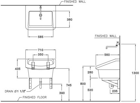 Bản vẽ kích thước chậu dịch vụ C 2800 Cotto
