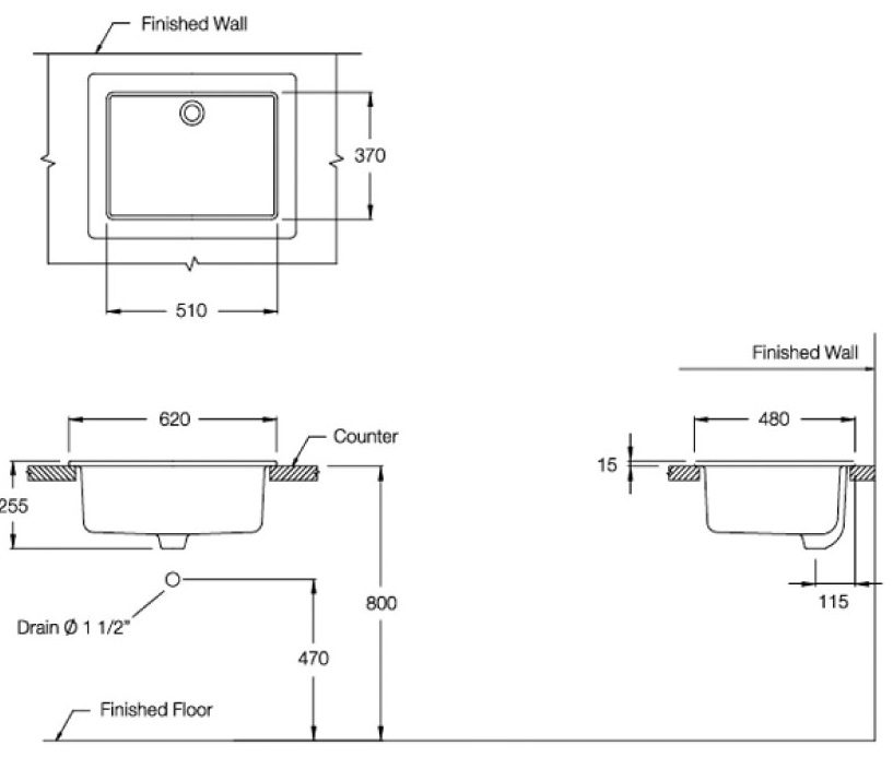 Bản vẽ kích thước chậu giặt C2400 Cotto
