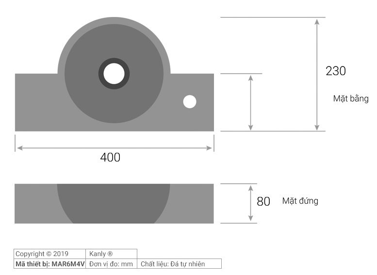 Bản vẽ kích thước chậu rửa mặt đá tự nhiên Kanly MAR6M4V