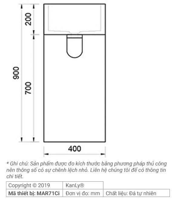Bản vẽ kích thước chậu rửa mặt Kanly MAR 71Ci