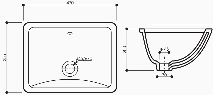 Bản vẽ kích thước chậu rửa lavabo LB 02 âm bàn