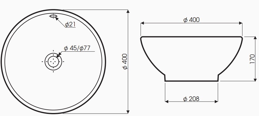 Bản vẽ kích thước chậu rửa lavabo LD 02 đặt bàn