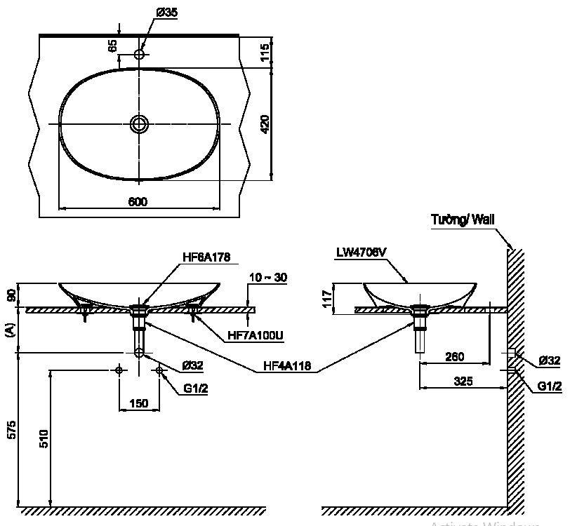 Bản vẽ chậu rửa mặt TOTO LT4706MBL