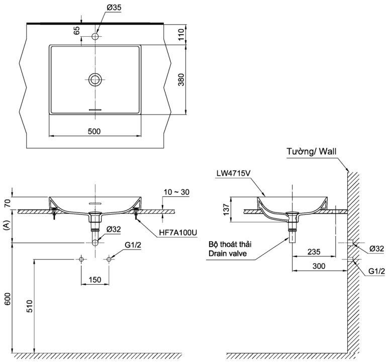 Bản vẽ chậu rửa mặt TOTO LT4715G19MBE 