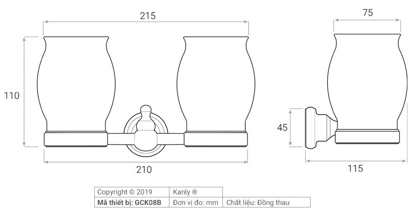 Bản vẽ kỹ thuật ly đựng bàn chải đánh răng Kanly GCK08
