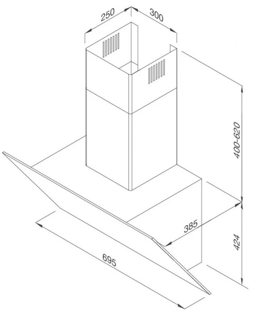 Bản vẽ kỹ thuật máy hút mùi áp tường MC 9086HS Malloca