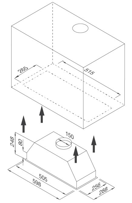Bản vẽ kỹ thuật máy hút mùi âm tủ MH-600GT Malloca