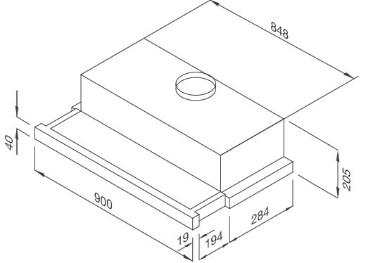 Bản vẽ kỹ thuật máy hút mùi âm tủ MH-90BTC Malloca