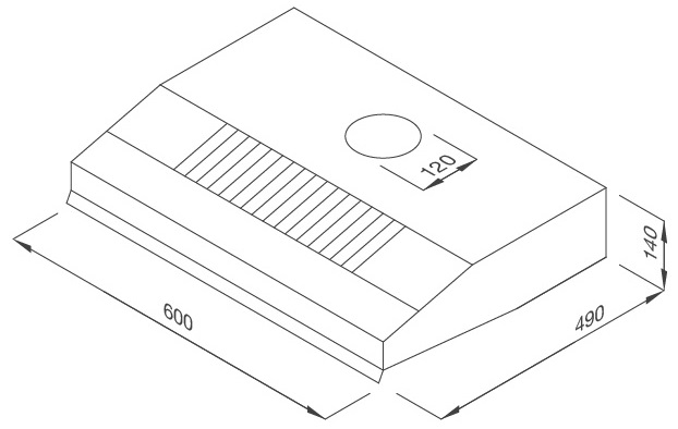 Bản vẽ kỹ thuật máy hút mùi áp tường H342.6