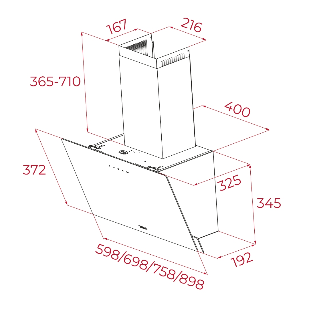 Bản vẽ kích thước máy hút mùi Teka DVN77050TTCBK 112950011