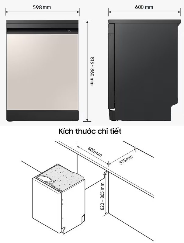 Bản vẽ kích thước máy rửa chén độc lập SAMSUNG DW60CB750S24 độc lập