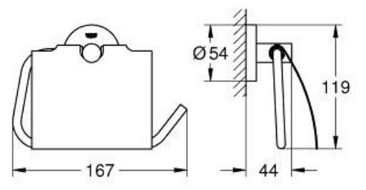 Bản vẽ kích thước lô giấy vệ sinh Essentials 40367GL1 Grohe