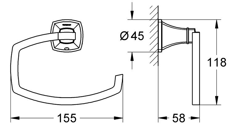 Bản vẽ kích thước lô giấy vệ sinh Grandera 40625IG0 Grohe