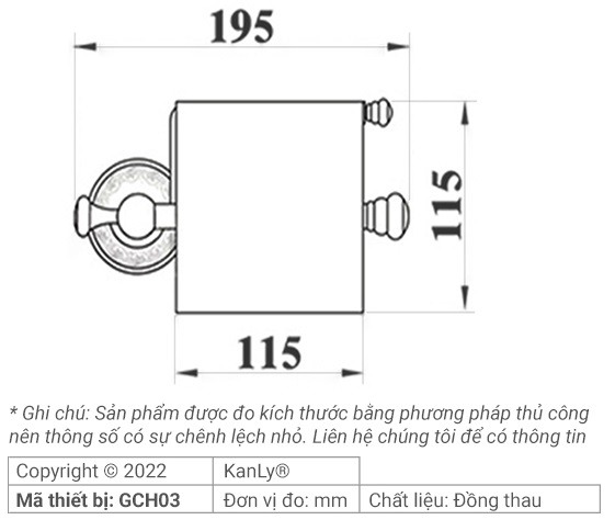 Bản vẽ kỹ thuật móc treo giấy Kanly GCH03