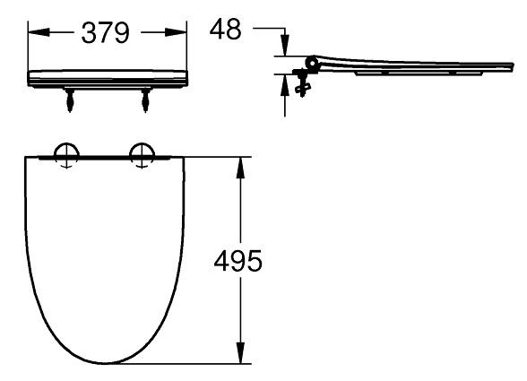 Bản vẽ kích thước nắp nhựa Grohe 39296000 treo tường