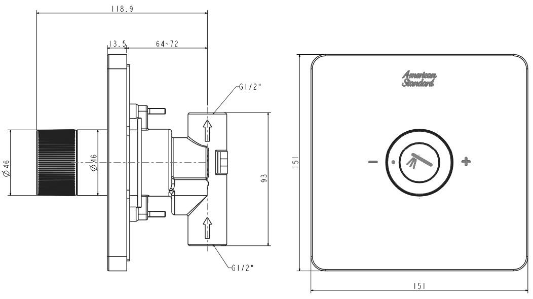 Bản vẽ nút điều chỉnh tay sen FFAS0925 WS American màu vàng hồng