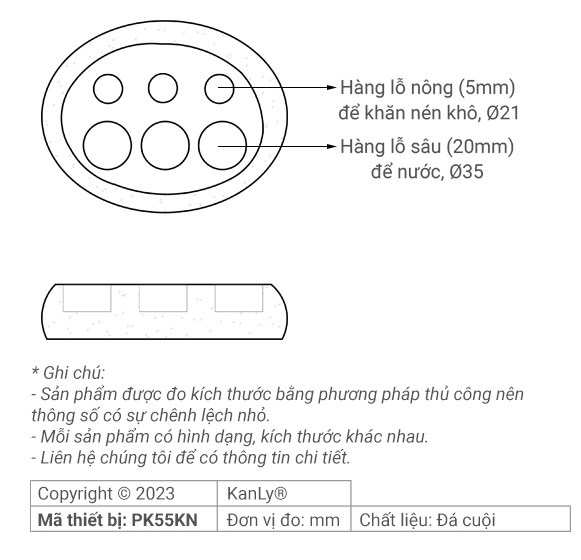 Bản vẽ kích thước gạt tàn thuốc đá tự nhiên PK55GT 