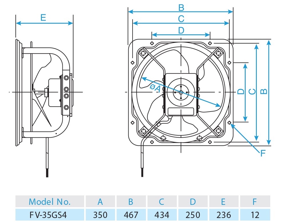 Bản vẽ kỹ thuật quạt hút công nghiệp Panasonic FV-35GS4