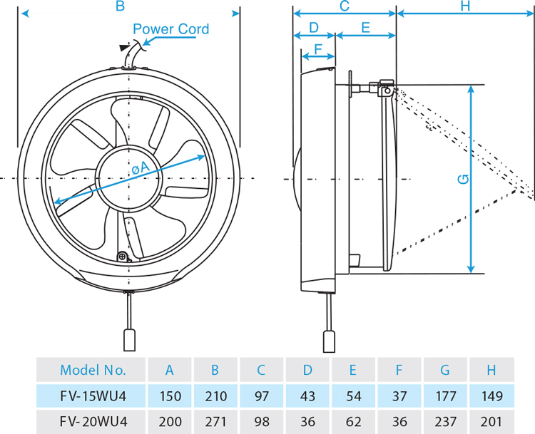 Bản vẽ quạt hút ốp vách kính FV-15WU4 Panasonic