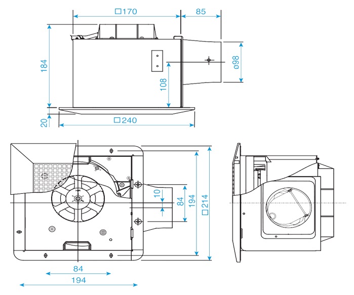 Bảng vẽ kỹ thuật quạt hút âm trần Panasonic FV-17CU8