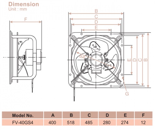 Bản vẽ kỹ thuật quạt hút công nghiệp Panasonic FV-35GS4