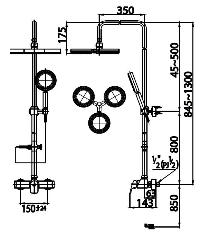 Bản vẽ kích thước sen cây CT 2071 W COTTO