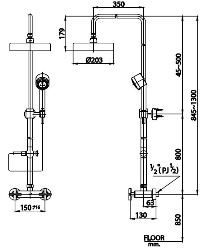 ​Bản vẽ kích thước sen cây nóng lạnh CT276C16WS COTTO