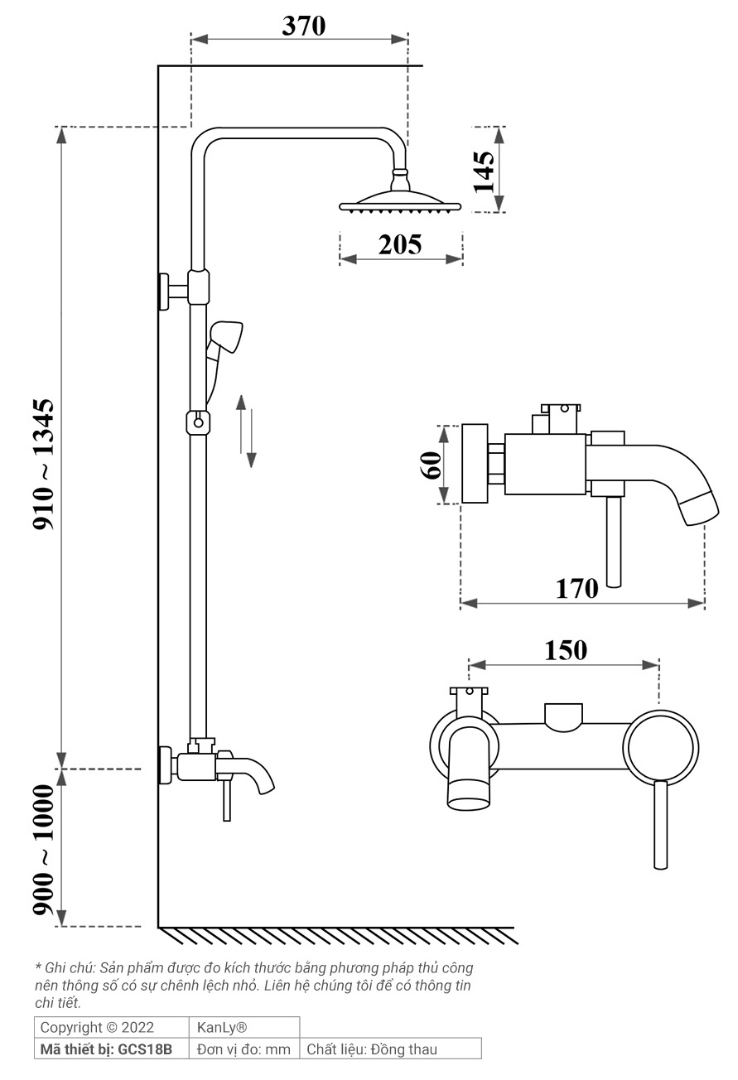 Bản vẽ kỹ thuật sen cây màu đen Kanly GCS18B