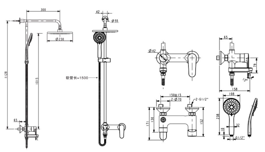 Bản vẽ kích thước sen tắm đứng American WF9089