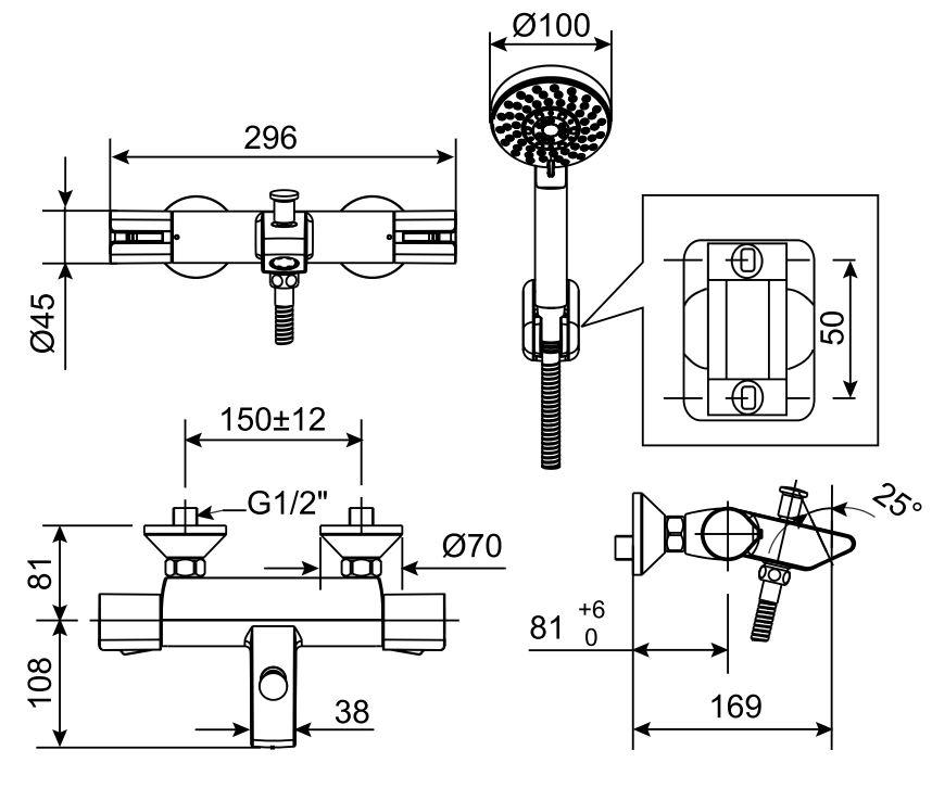 Bản vẽ kích thước sen tắm WF4946 American