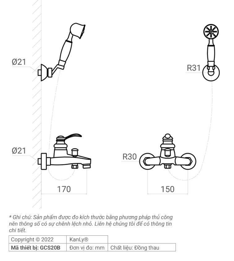 Bản vẽ kỹ thuật sen tắm màu đen Kanly GCS20B