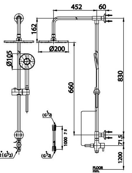 Bản vẽ kích thước thân sen cây  CT 623Z94Z10D BL COTTO