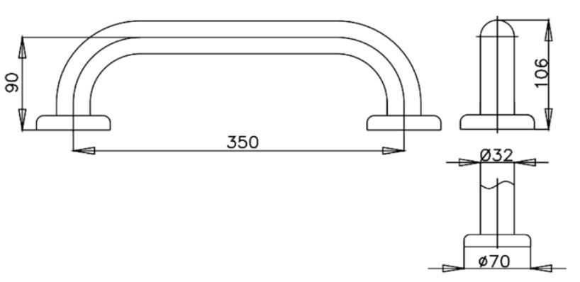 Bản vẽ kích thước tay vịn CT750L35#SA(HM) Cotto thẳng 350 mm