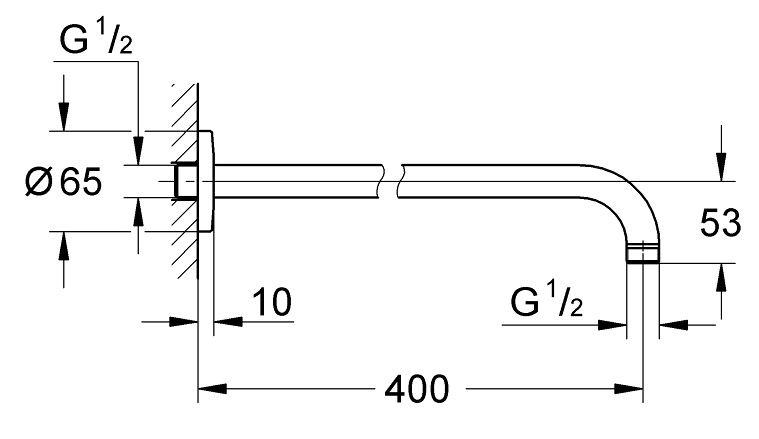 Bản vẽ kích thước thanh treo sen 27851000 Grohe gắn tường