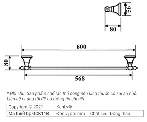 Bản vẽ kỹ thuật thanh vắt khăn Kanly GCK11B