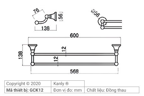 Bản vẽ kỹ thuật thanh vắt khăn Kanly GCK12