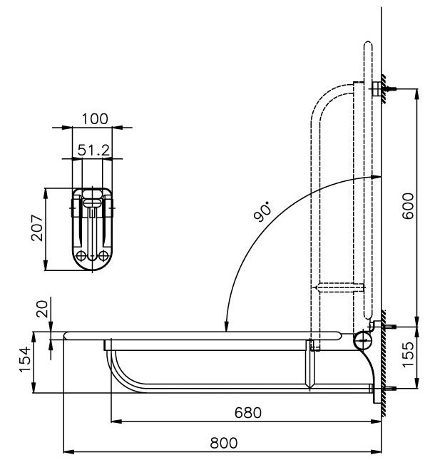 Bản vẽ kích thước tay vịn CT0168 Cotto gấp gọn