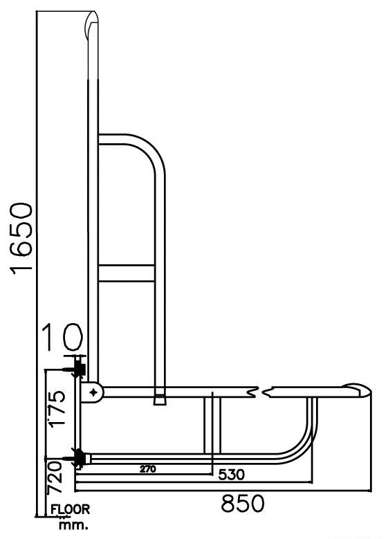 Bản vẽ kích thước tay vịn CT0186 WH Cotto gấp gọn
