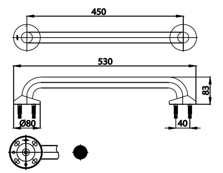 Bản vẽ kích thước tay vịn CT725L45#WH Cotto thẳng