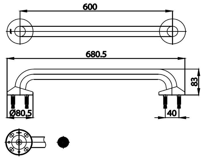 Bản vẽ kích thước tay vịn CT725L60#WH Cotto thẳng