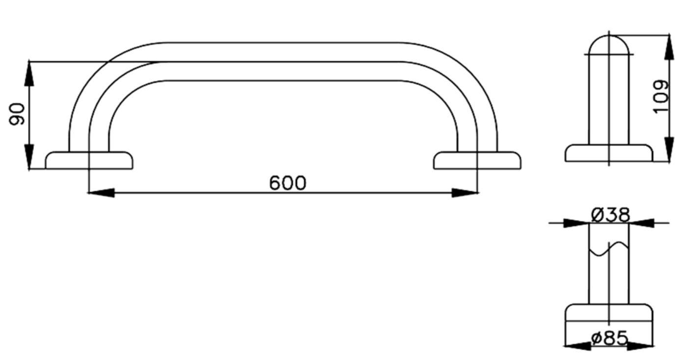 Bản vẽ kích thước tay vịn CT790 Cotto thẳng 600 mm