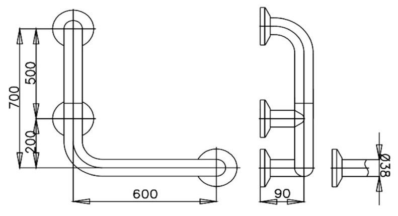 Bản vẽ kích thước tay vịn CT791L Cotto chữ L