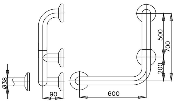 Bản vẽ kích thước tay vịn CT791R Cotto chữ L