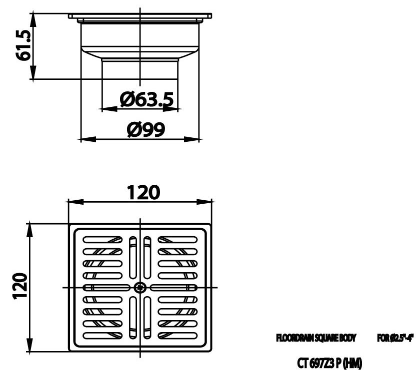 Bản vẽ kích thước thoát sàn cotto CT 697 Z3 P HM 