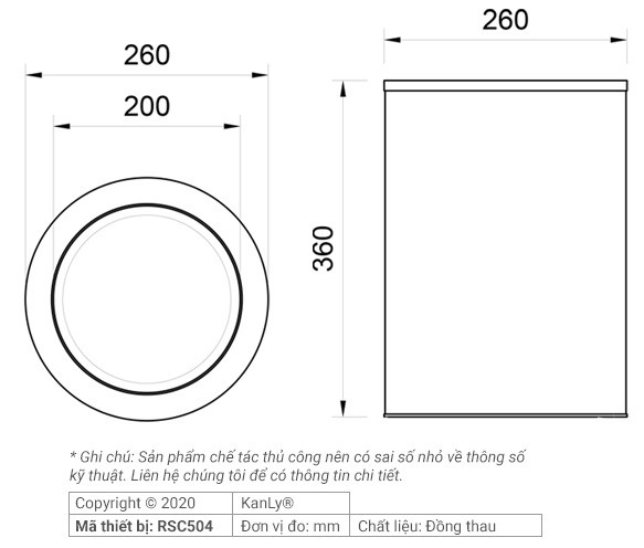Bản vẽ kích thước thùng rác Kanly RSC504 