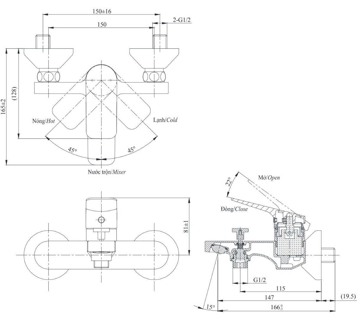 Bản vẽ kích thước vòi sen Toto TTMR302V+TBW07009A
