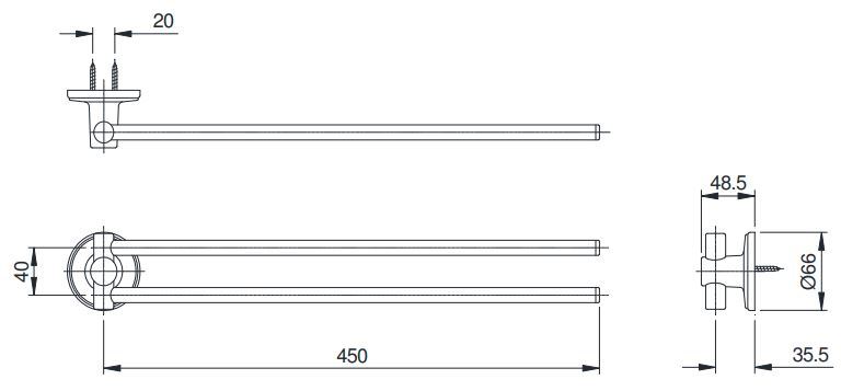 Bản vẽ kích thước thanh vắt khăn TOTO TX725AC