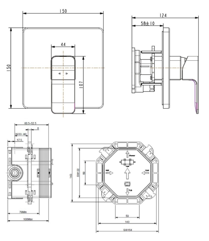 Bản vẽ kích thước nút điều chỉnh nóng lạnh WF1322WS American