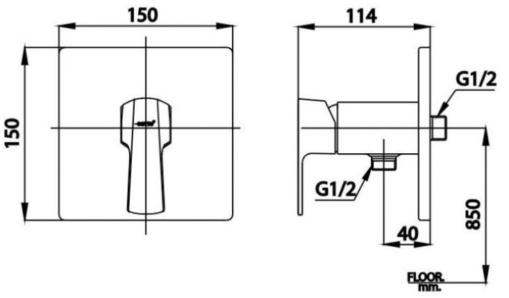 Bản vẽ kích thước van điều chỉnh âm tường ct 1184a  Cotto