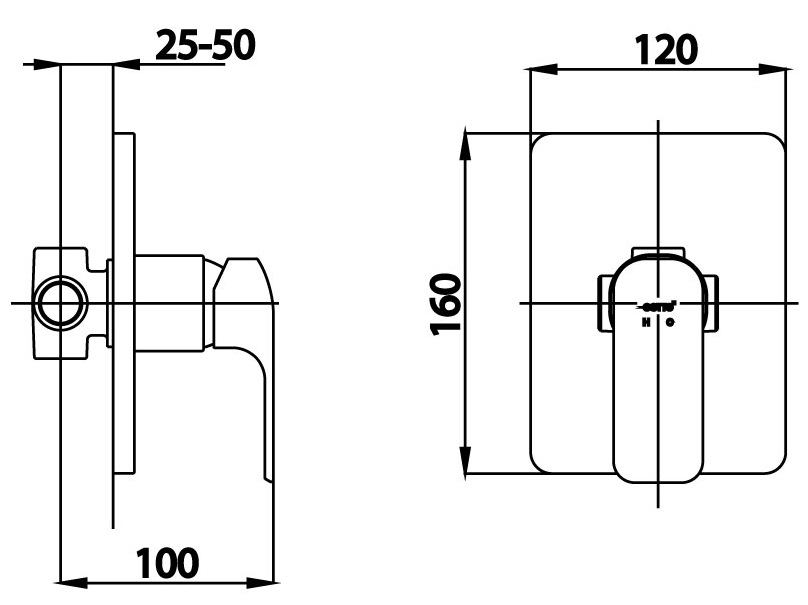 Bản vẽ kích thước van điều chỉnh âm tường ct 2146a gr  Cotto